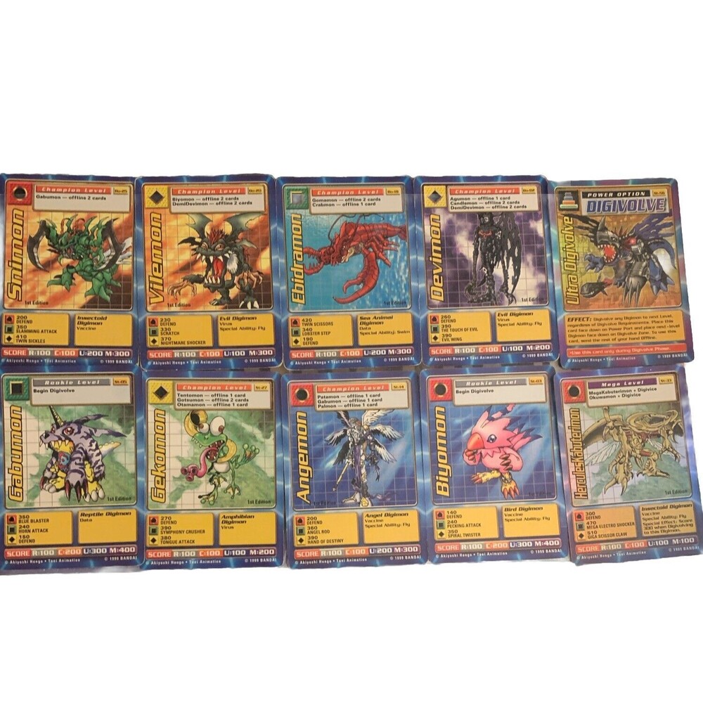 Digimon Cards 1999 Lot Including  (10 Cards 9x 1st Edition cards)